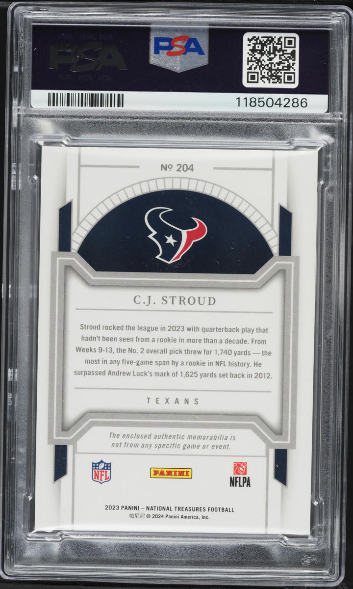 2023 National Treasures Holo Gold C.J. Stroud ROOKIE PATCH JERSEY # 7/10 #204 PSA 8 NM-MT