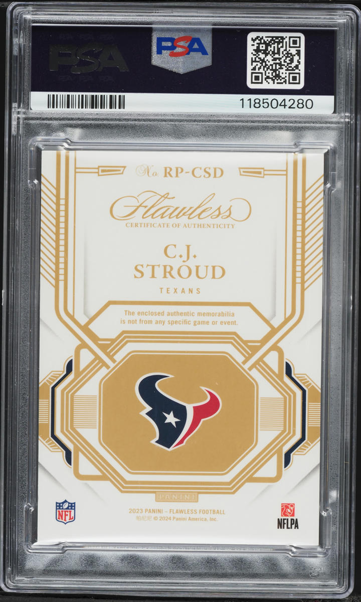2023 Panini Flawless C.J. Stroud ROOKIE TAG PATCH 1/3 #RPCSD PSA 8 NM-MT
