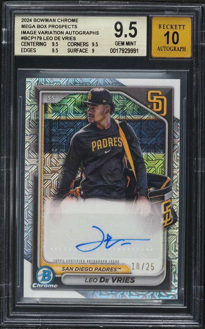 2024 Bowman Chrome Mega Box Image Variation Leo De Vries PROSPECT AUTO /25 BGS 9.5 GEM MINT