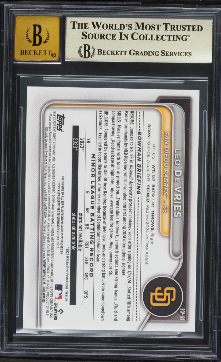 2024 Bowman Chrome Mega Box Image Variation Leo De Vries PROSPECT AUTO /25 BGS 9.5 GEM MINT