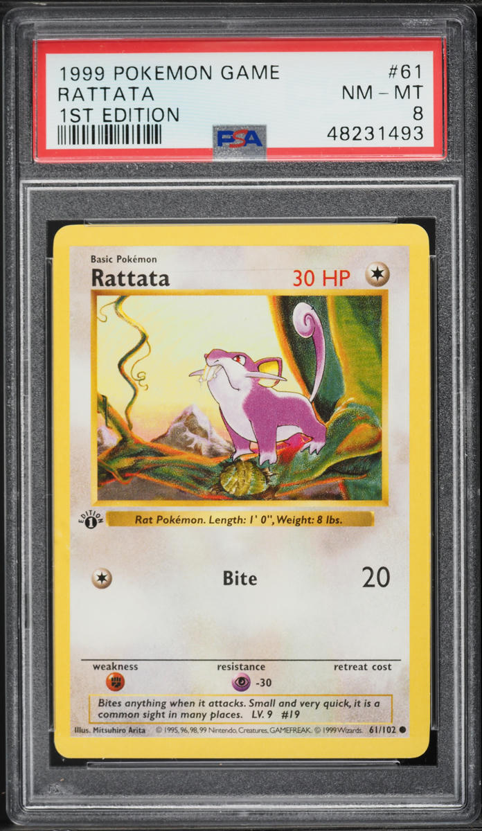 1999 Pokemon Base Set Shadowless 1st Edition Rattata #61 PSA 8 NM-MT