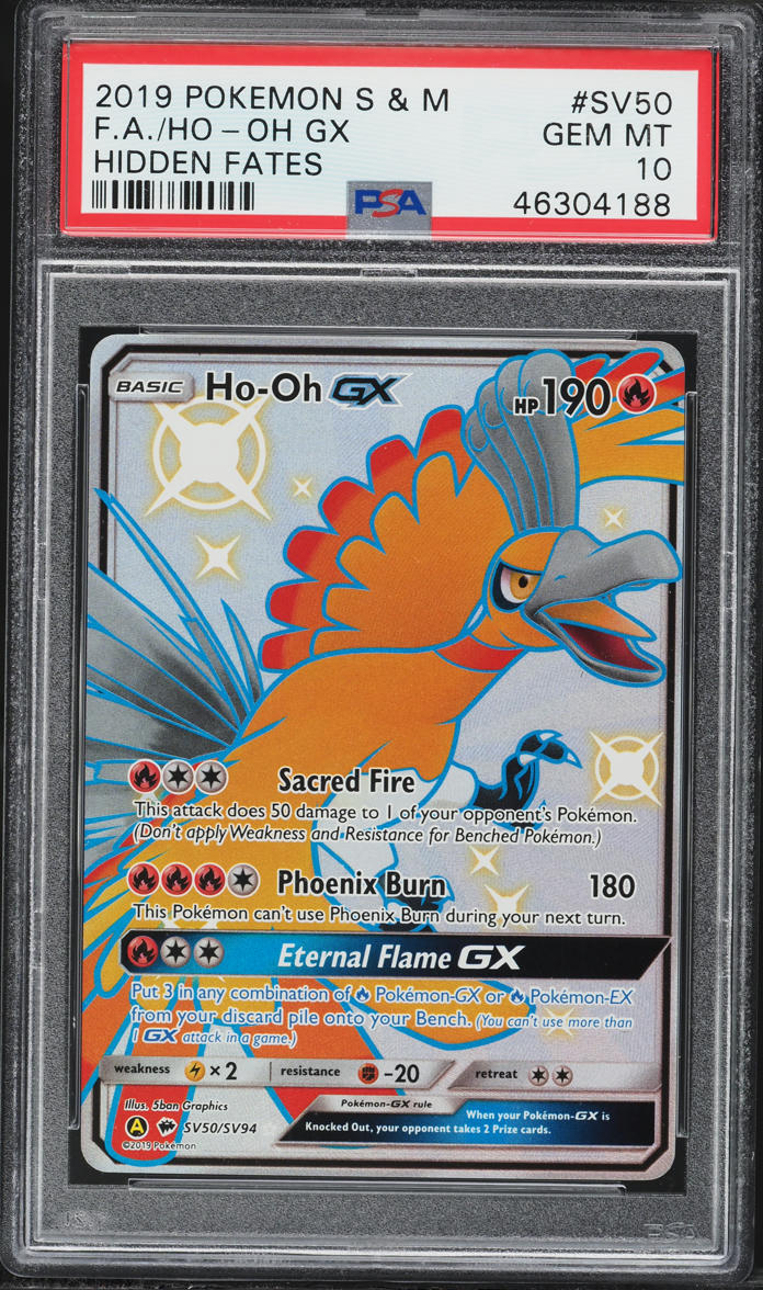 2019 Pokemon Sun & Moon Hidden Fates Full Art Shiny Ho-Oh GX #SV50 PSA 10 GEM MINT