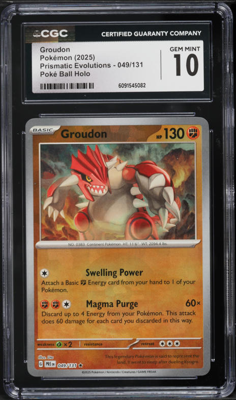 2025 Pokemon Scarlet & Violet Prismatic Evolutions Poke Ball Holo Groudon #49 CGC 10 GEM MINT