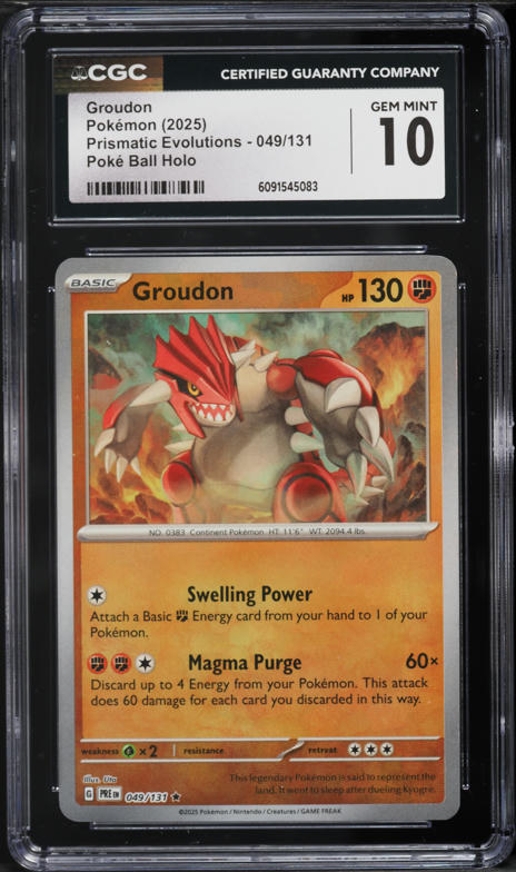 2025 Pokemon Scarlet & Violet Prismatic Evolutions Poke Ball Holo Groudon #49 CGC 10 GEM MINT