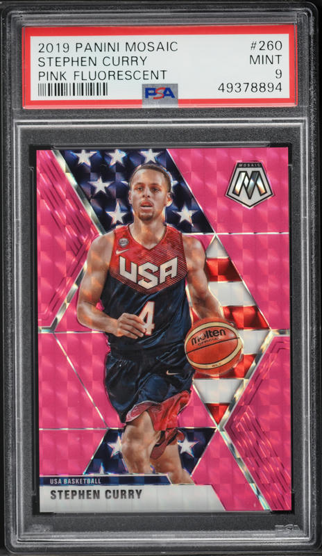 2019 Panini Mosaic Pink Fluorescent Stephen Curry /10 #260 PSA 9