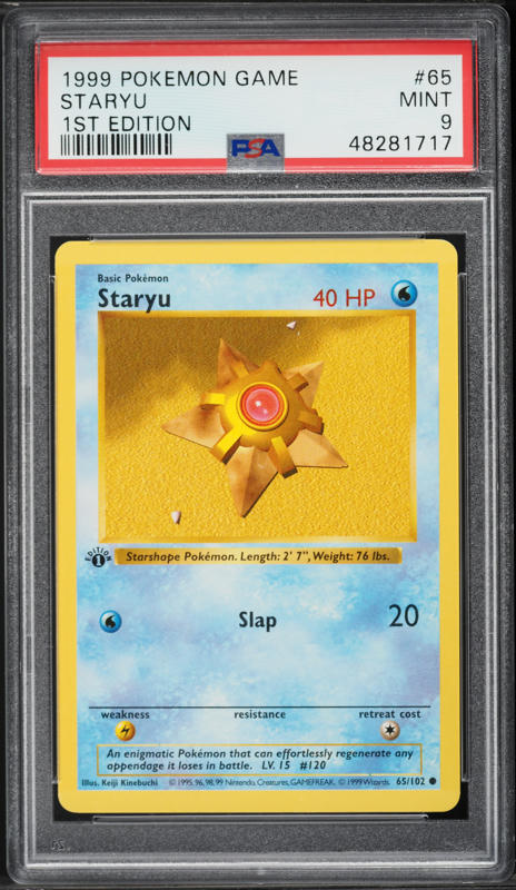 1999 Pokemon Base Set Shadowless 1st Edition Staryu #65 PSA 9 MINT