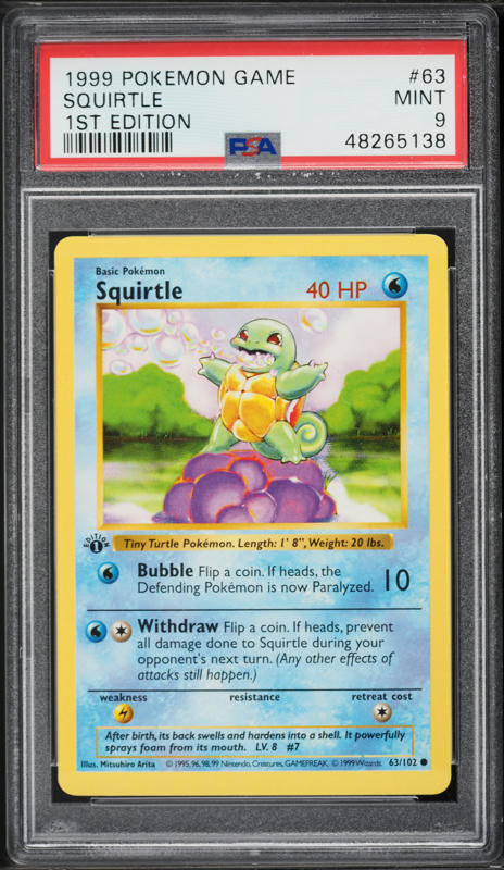 1999 Pokemon Base Set Shadowless 1st Edition Squirtle #63 PSA 9 MINT
