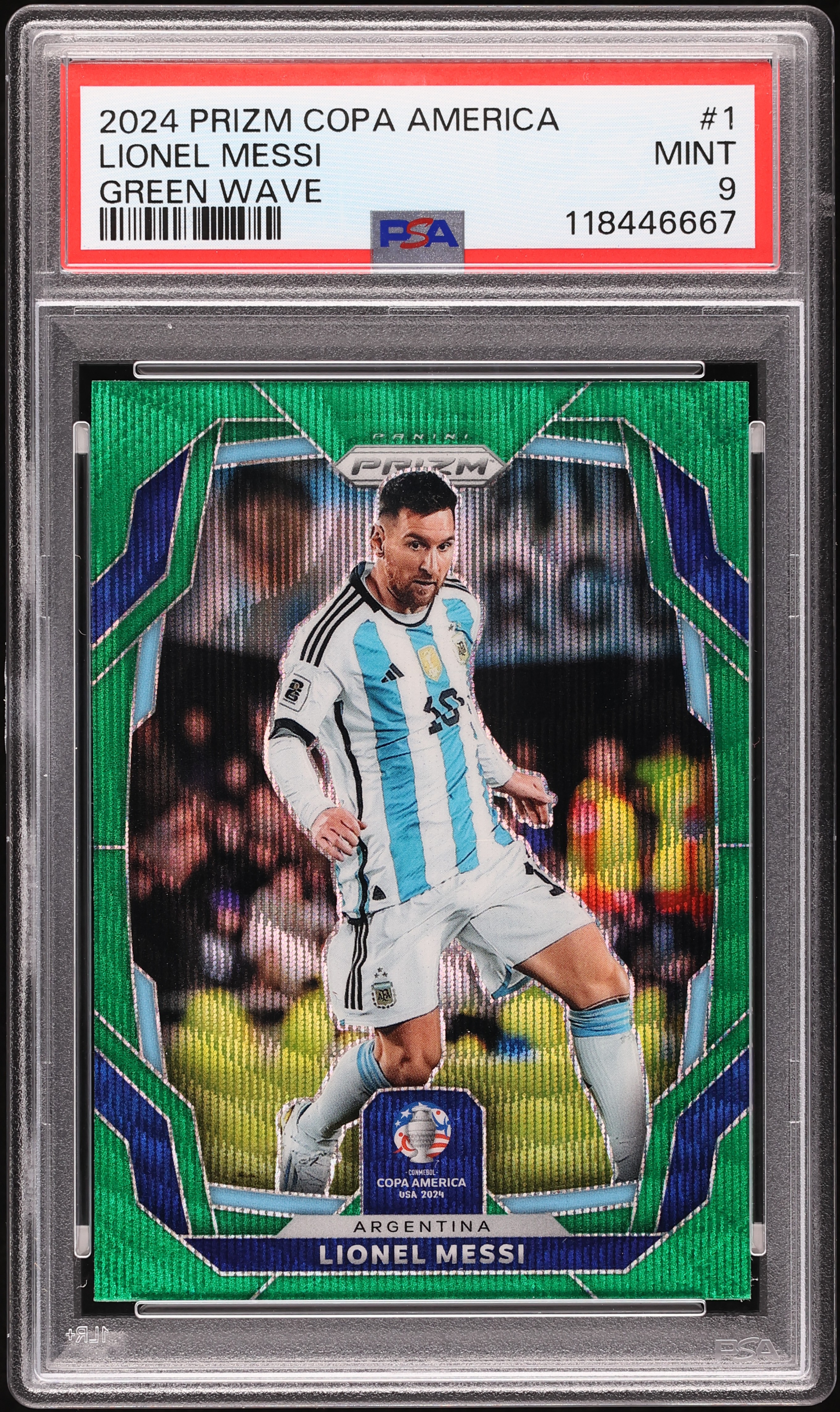 2024 Panini Instant Lionel Messi # 43 Copa America Fussball Karte, 10 GEM MINT