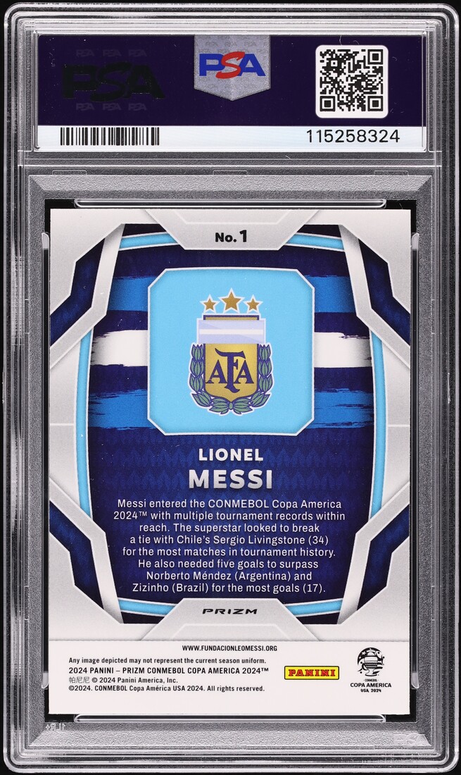 2024 Panini Prizm Conmebol Copa America Pulsar Prizm Lionel Messi #1 PSA 10 GEM MINT