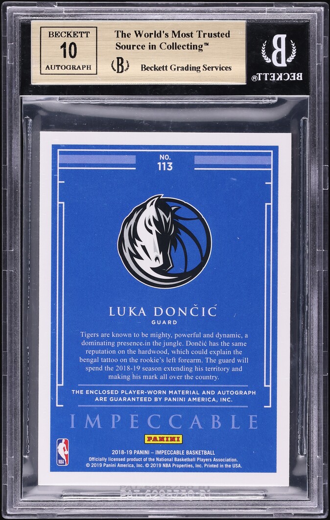 2018 Panini Impeccable Luka Doncic ROOKIE PATCH AUTO /99 #113 BGS 9.5 GEM MINT