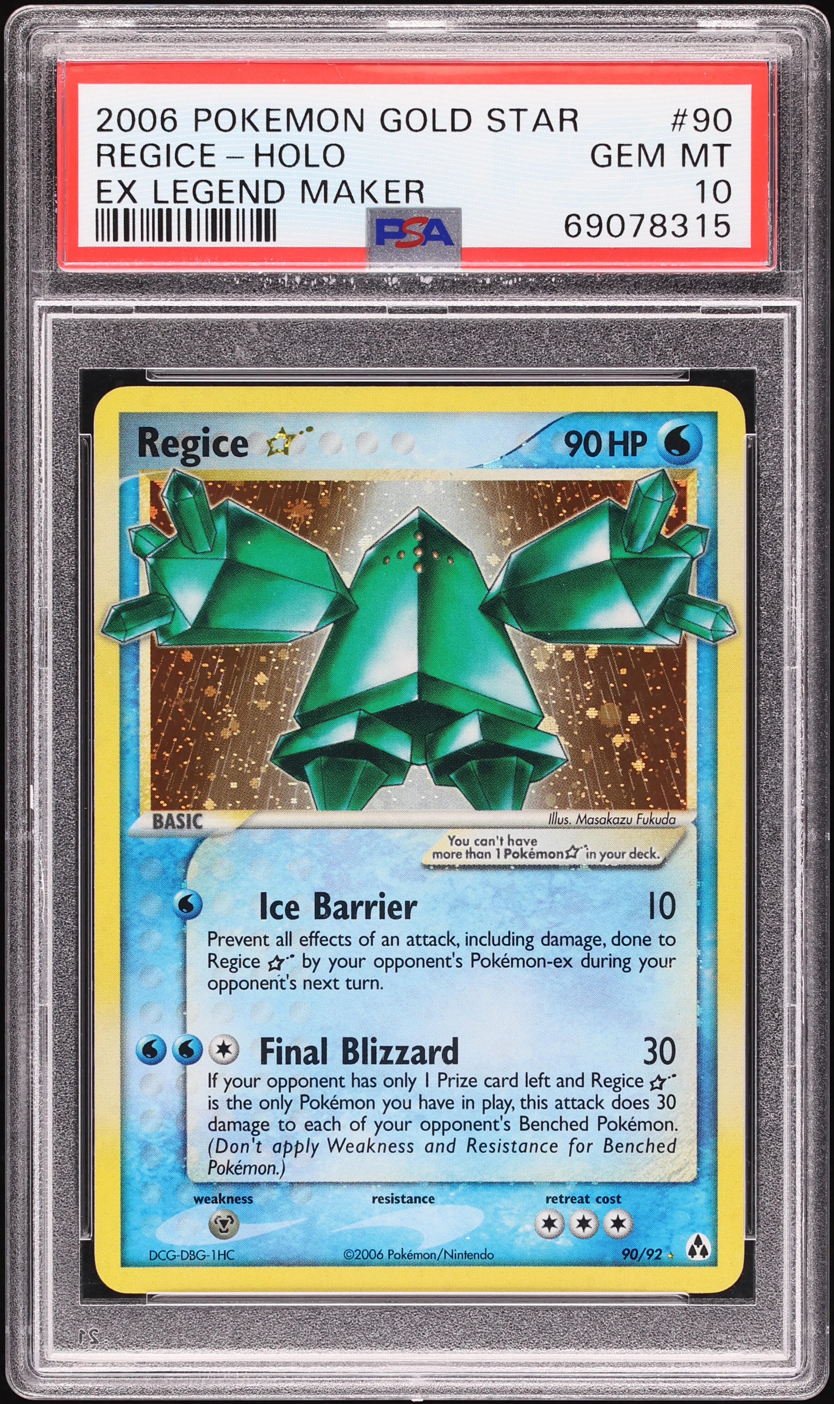 2006 Pokemon EX Legend Maker Holo Regice Gold Star #90 PSA 10 GEM