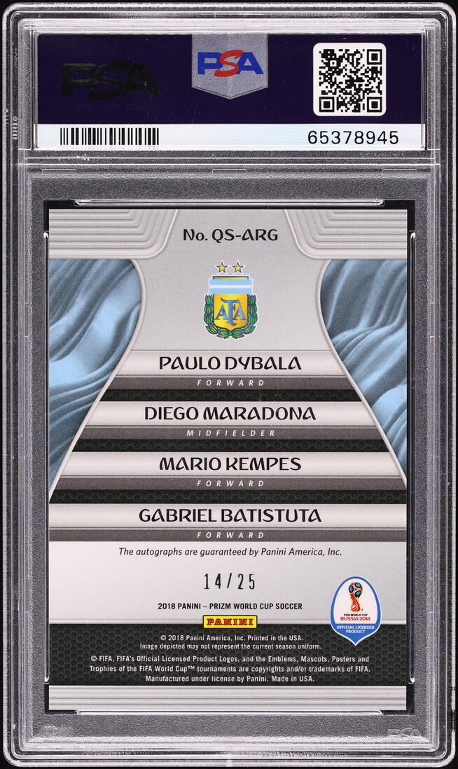 2018 Panini Prizm World Cup Diego Maradona Paulo Dybala Kempes Batistuta AUTO /25 #ARG PSA 9