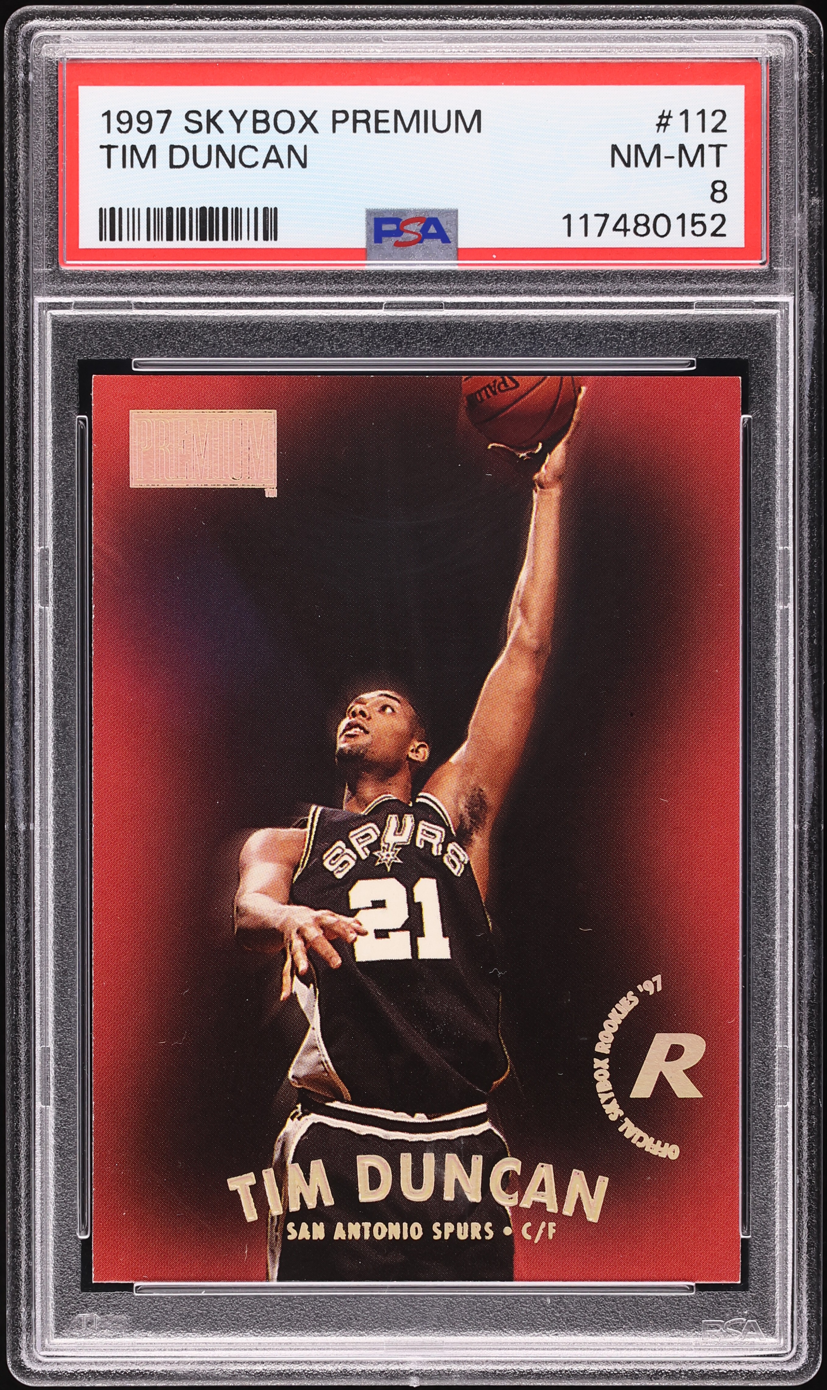 1997 Skybox Premium Tim Duncan ROOKIE #112 PSA 8 NM-MT on Fanatics