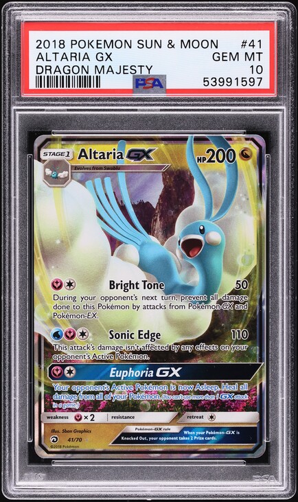 2018 Pokemon Sun & Moon Dragon Majesty Altaria GX #41 PSA 10 GEM
