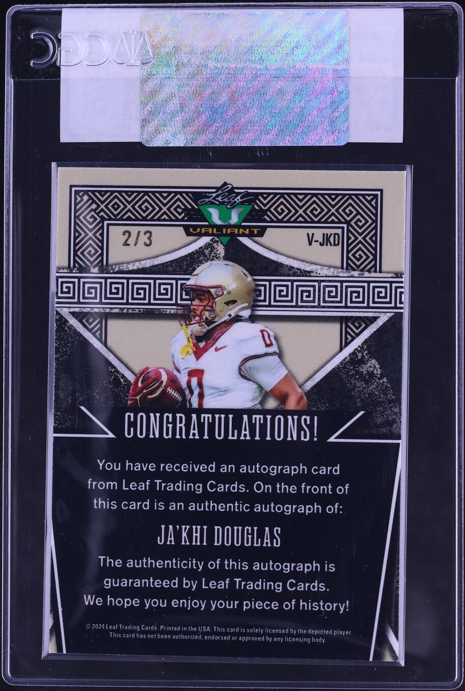 2024 Leaf Eclectic Valiant Prismatic Tiger Ja'Khi Douglas ROOKIE AUTO /3 #V-JKD CGC AUTH