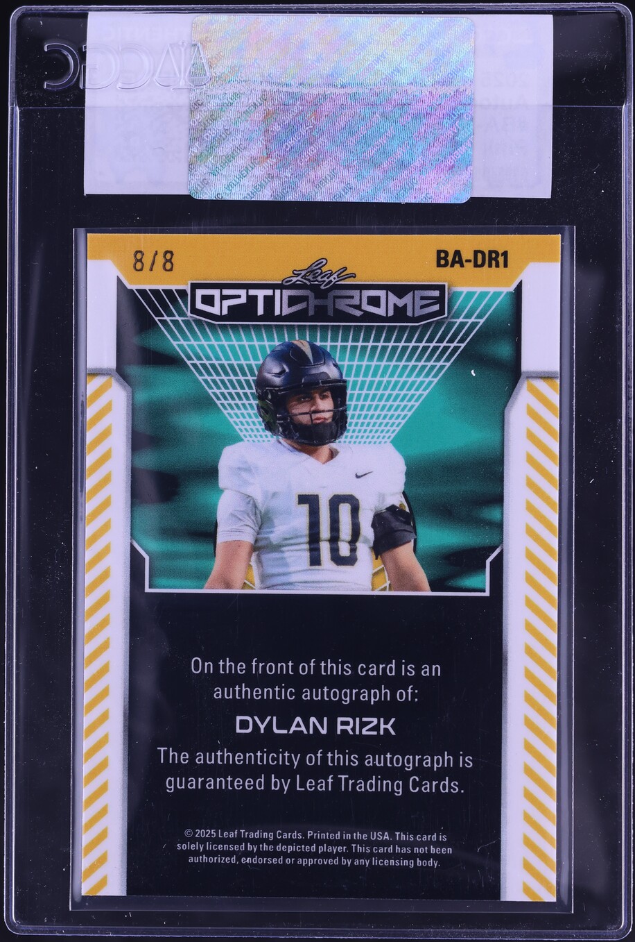2025 Leaf Optichrome Pink Lava Dylan Rizk ROOKIE AUTO 8/8 #BA-DR1 CGC AUTH