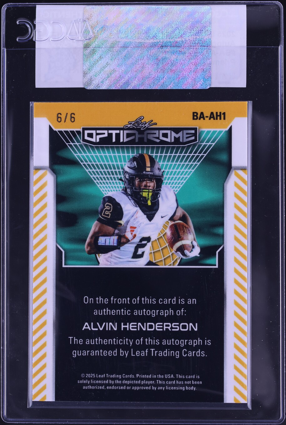 2025 Leaf Optichrome Prismatic Green Alvin Henderson ROOKIE AUTO 6/6 #BA-AH1 CGC AUTH
