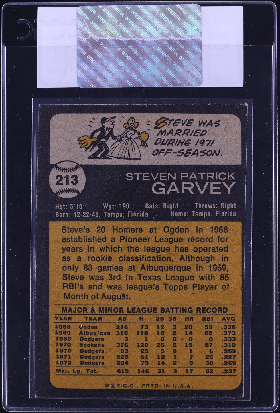 1973 Topps Steve Garvey #213 CGC AUTH