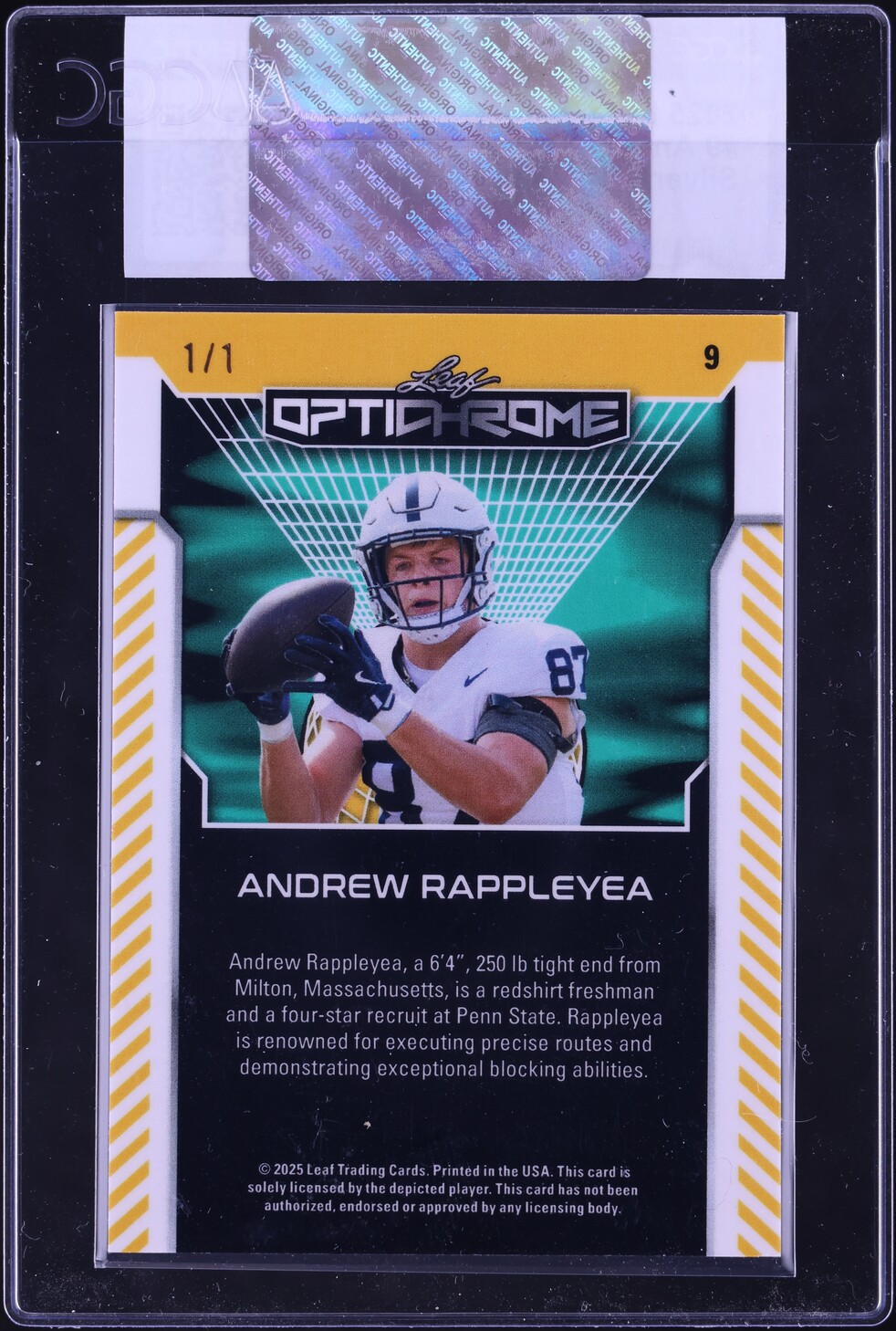 2025 Leaf Optichrome Silver Crystal Andrew Rappleyea ROOKIE 1/1 #9 CGC ...