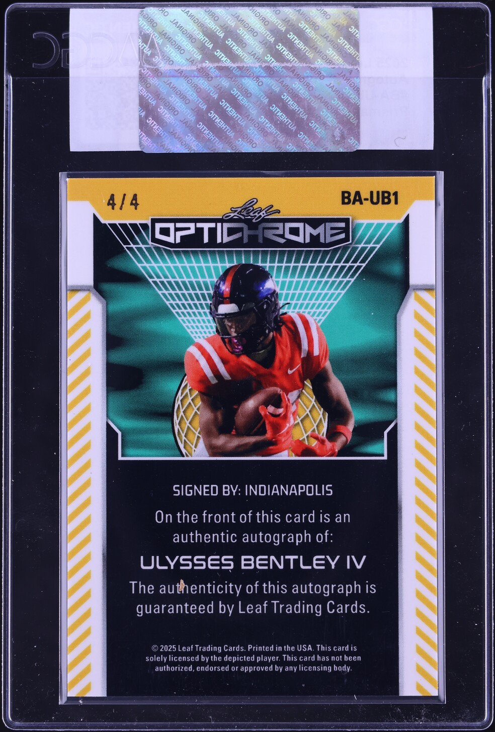 2025 Leaf Optichrome Prismatic Orange Ulysses Bentley IV ROOKIE AUTO 4/4 #BA-UB1 CGC AUTH
