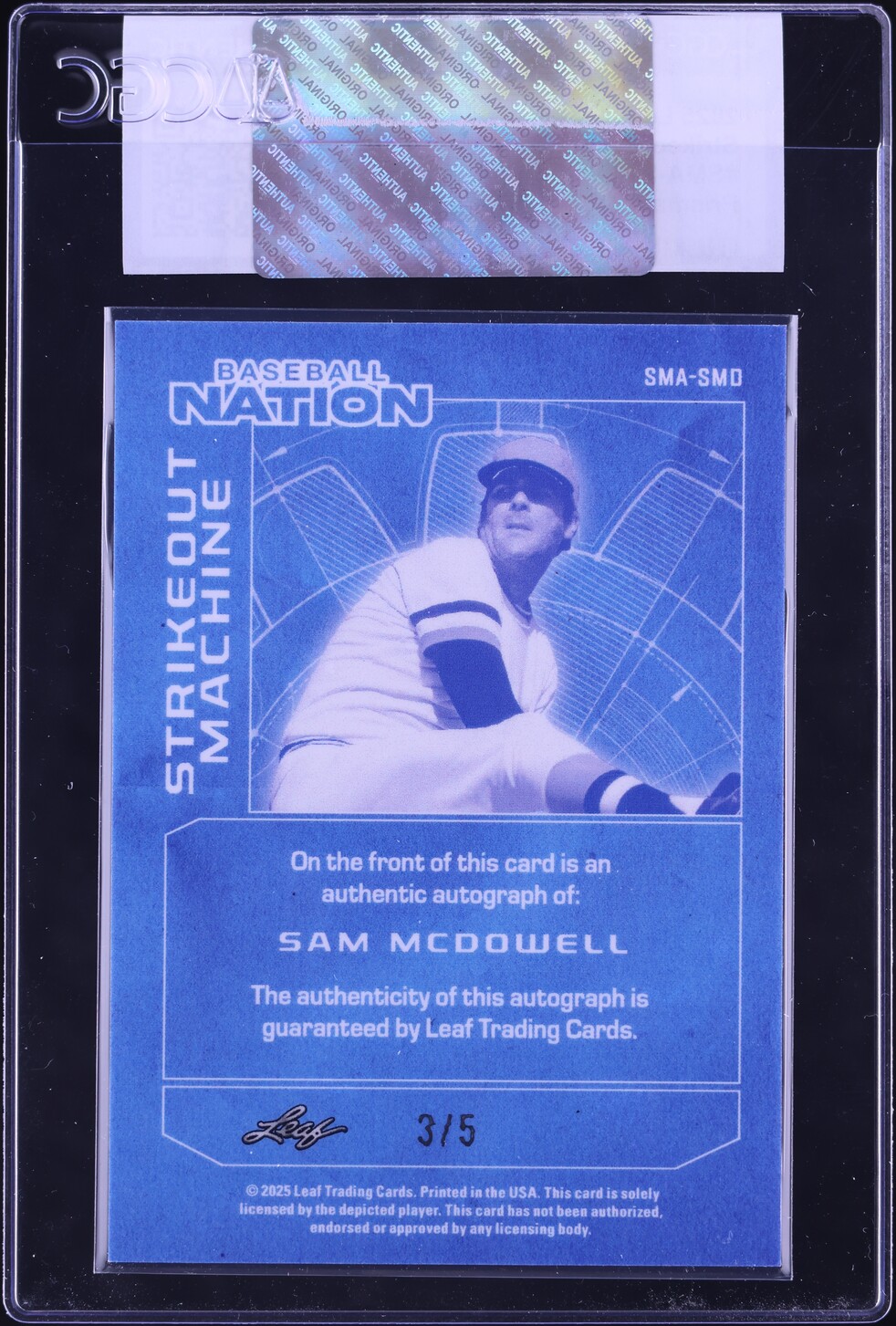 2025 Leaf Nation Strikeout Machine Prismatic Pink Sam McDowell AUTO /5 #SMA-SMD CGC AUTH