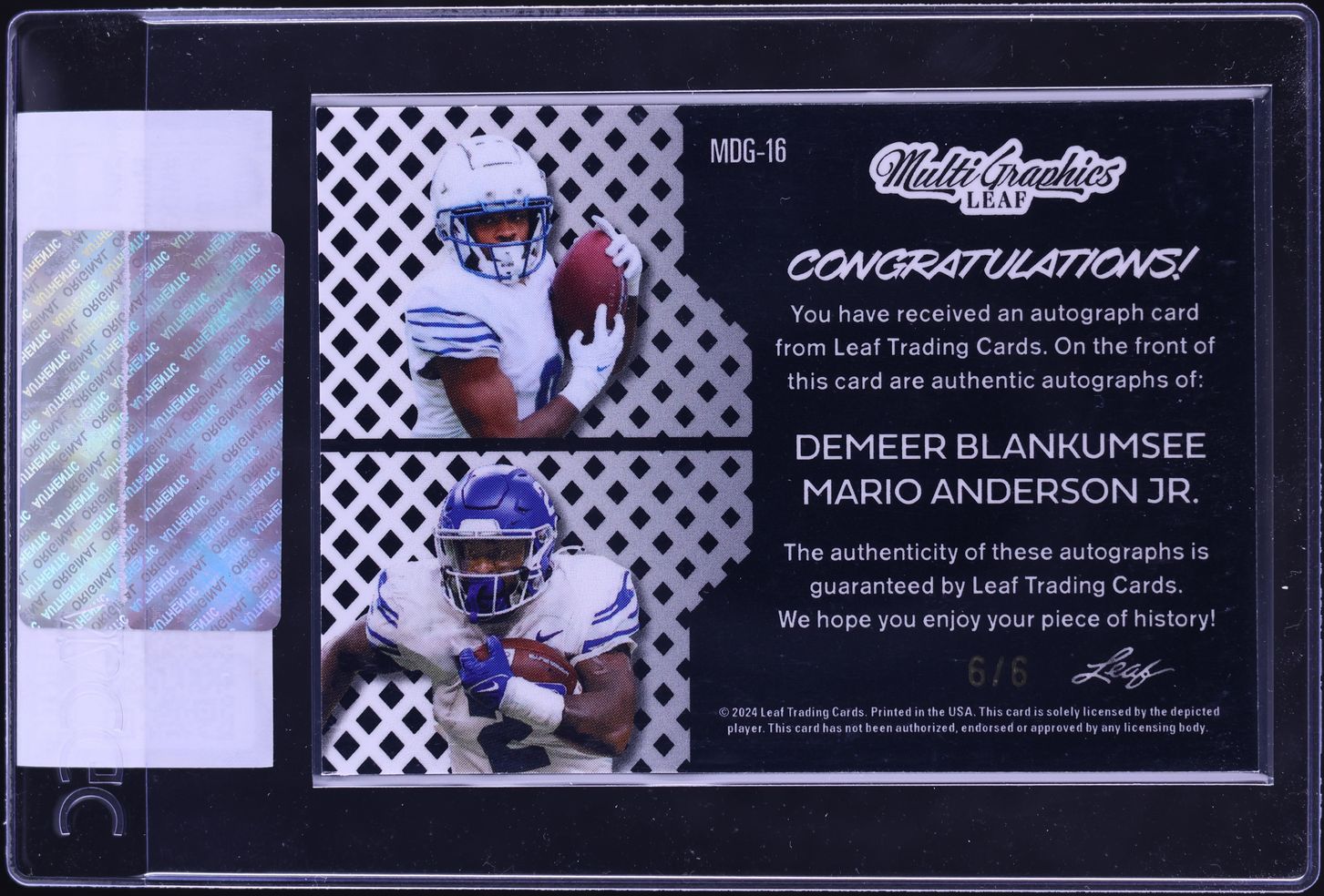 2024 Leaf Eclectic MultiGraphics Purple Lava Blankumsee Anderson Jr. ROOKIE AUTO 6/6 CGC AUTH