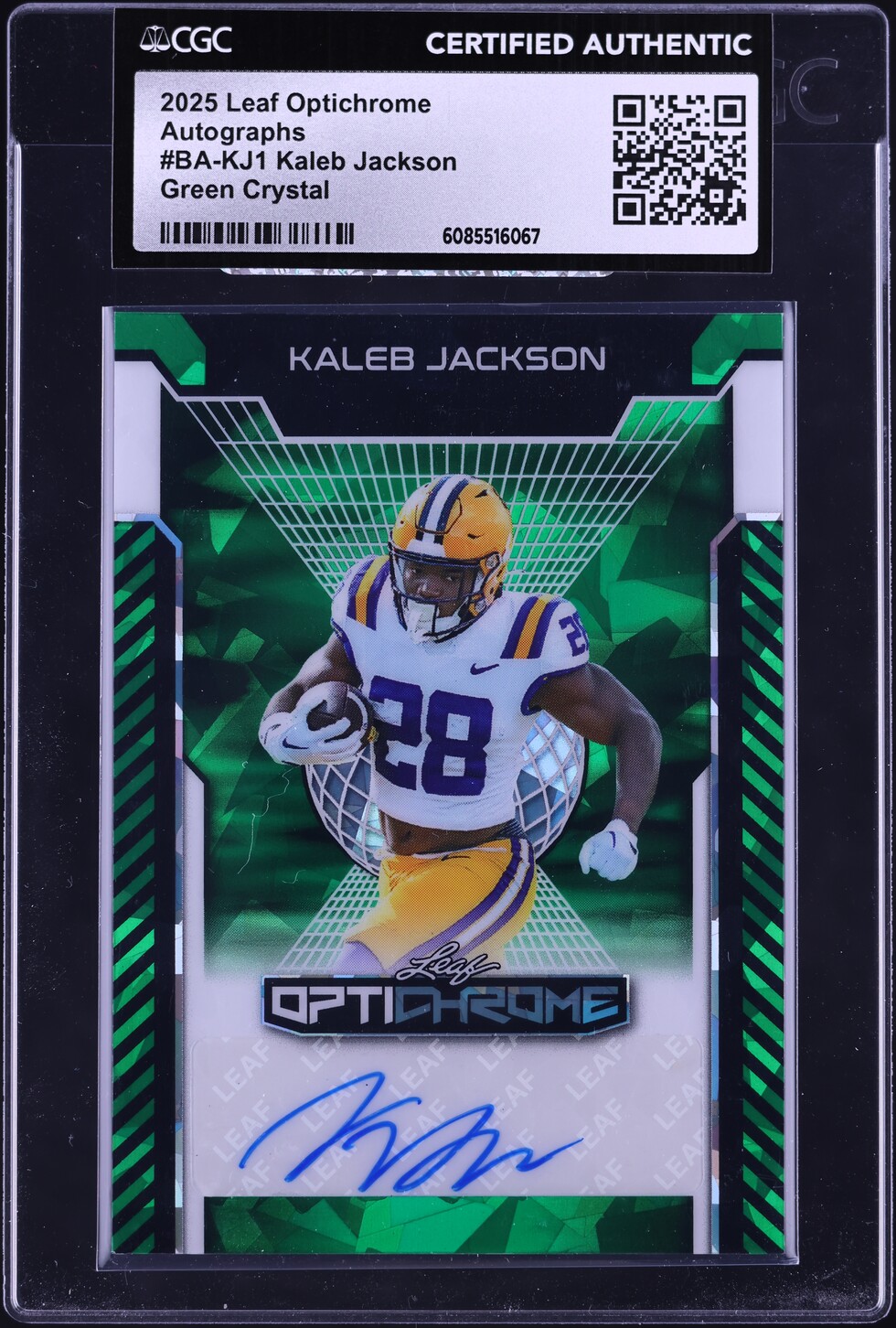 2025 Leaf Optichrome Green Crystal Kaleb Jackson ROOKIE AUTO /6 #BA-KJ1 CGC AUTH
