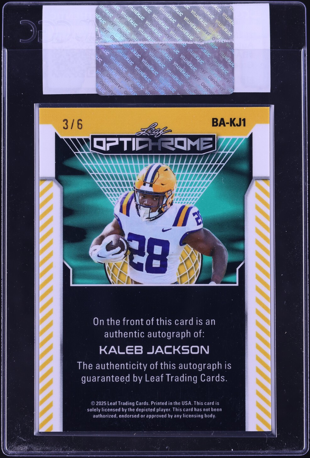 2025 Leaf Optichrome Green Crystal Kaleb Jackson ROOKIE AUTO /6 #BA-KJ1 CGC AUTH