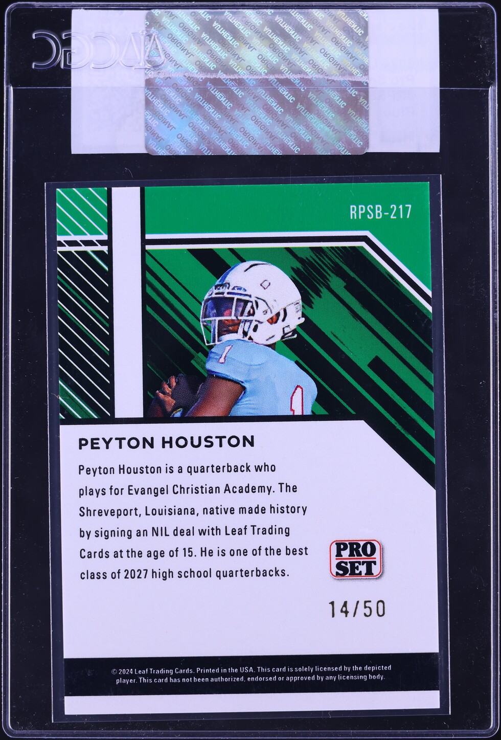 2024 Leaf Collective Retail Pro Set Blue Peyton Houston ROOKIE /50 #RPSB-217 CGC AUTH