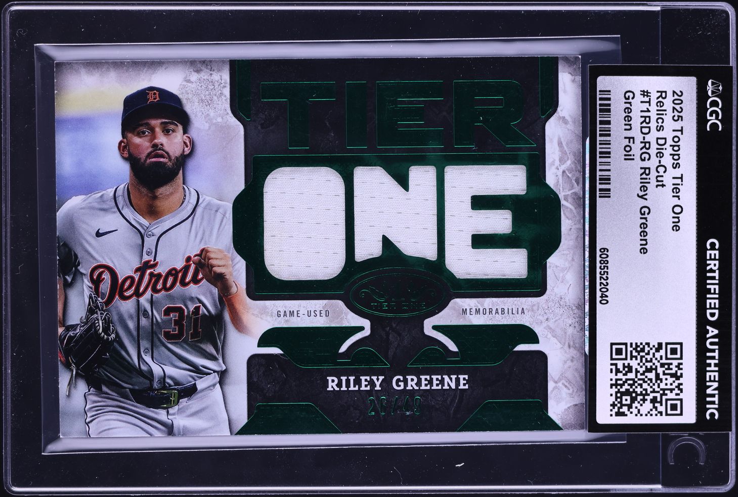 2025 Topps Tier One Relics Die-Cut Green Foil Riley Greene PATCH 