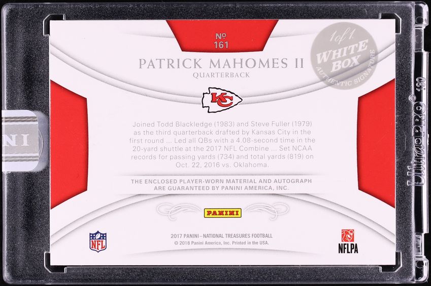 2017 National Treasures White Box Patrick Mahomes ROOKIE LOGO PATCH AUTO 1/1 #161