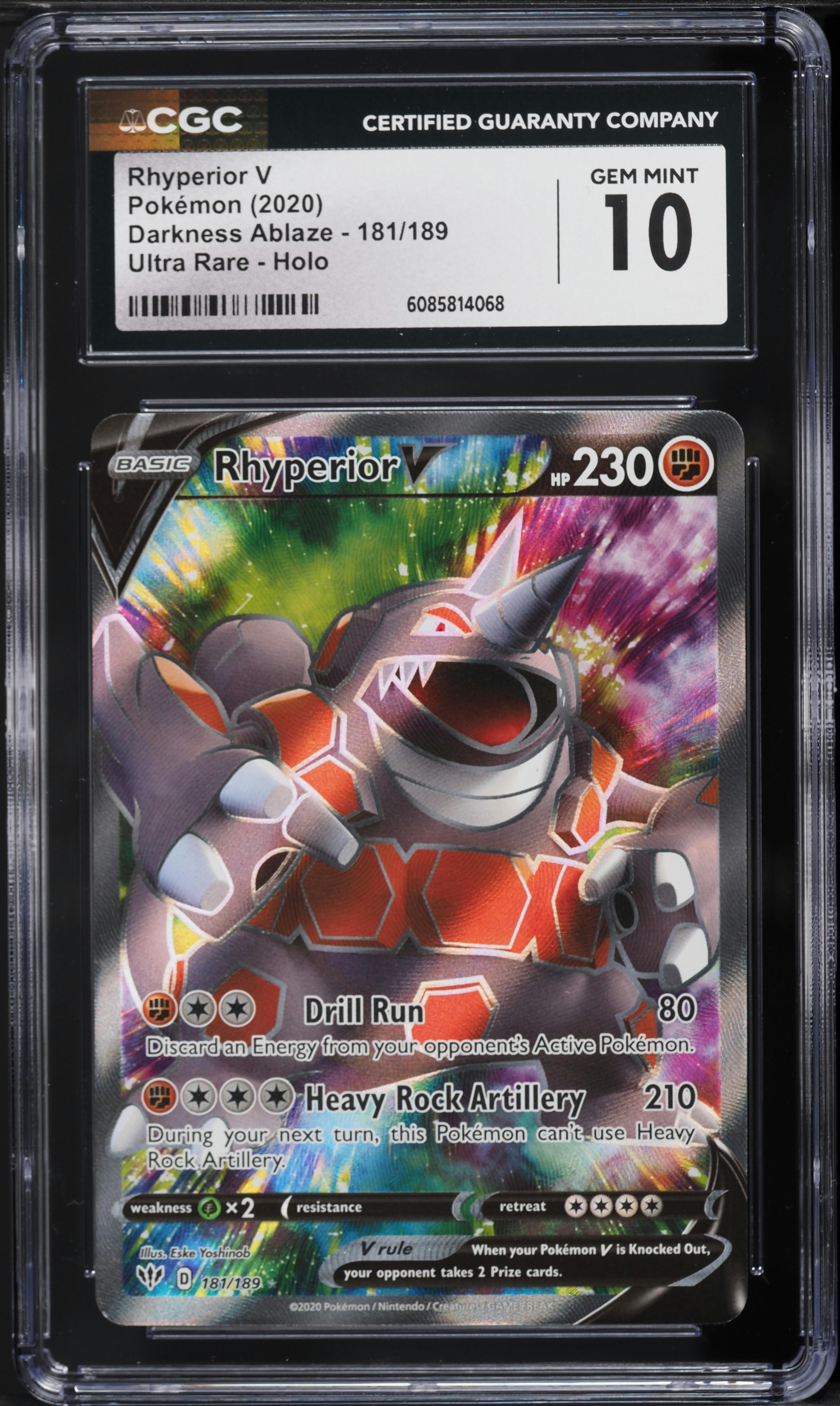 2020 Pokemon SWSH Darkness Ablaze Full Art Rhyperior V #181 CGC 10