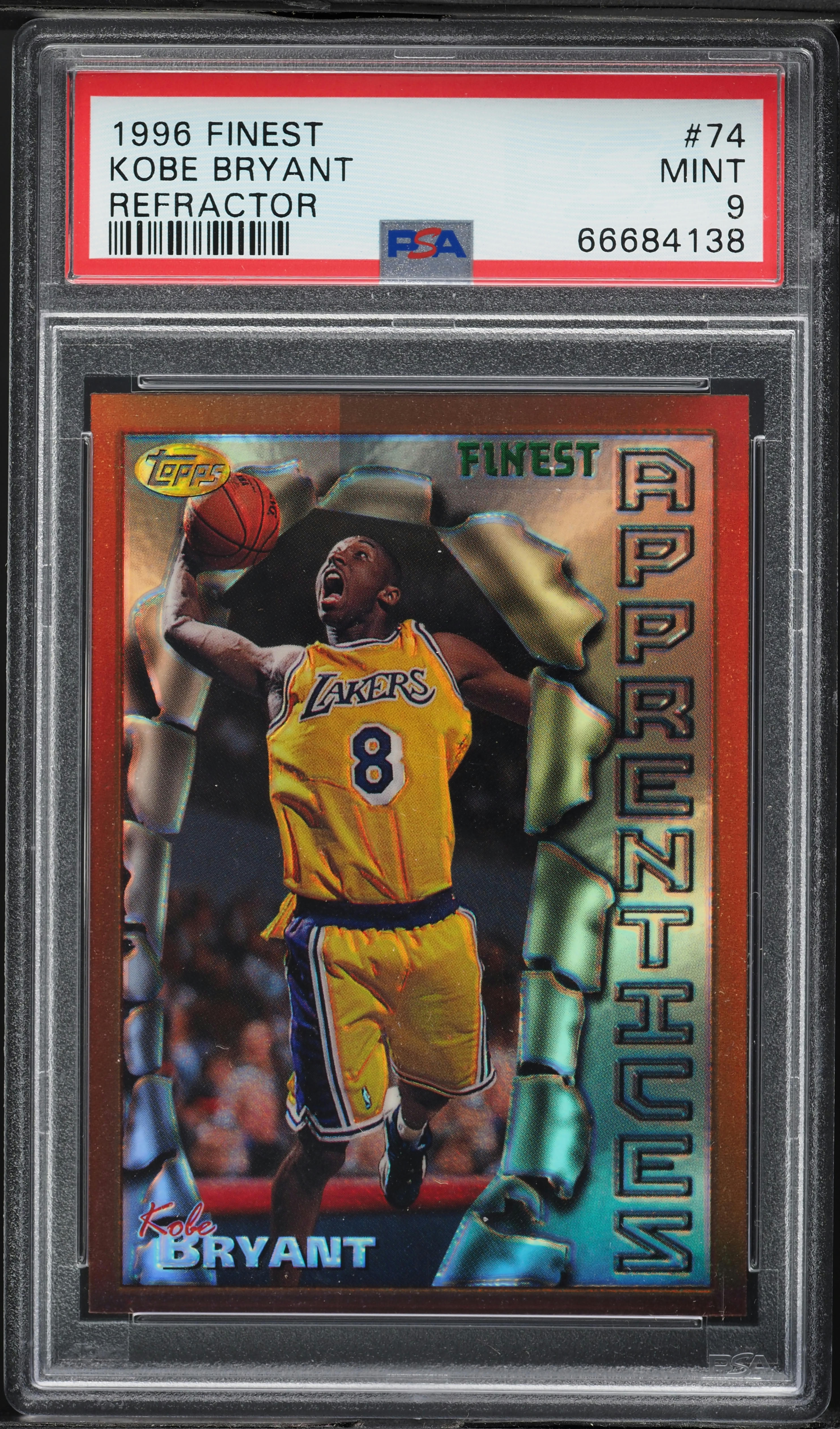1996 Finest Refractor Kobe Bryant ROOKIE #74 PSA 9 MINT on 