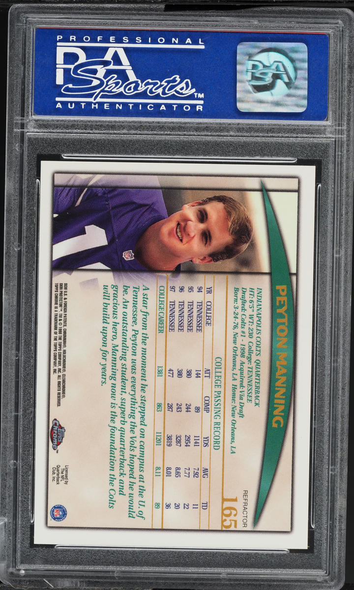 1998 Topps Chrome Refractor Peyton Manning ROOKIE #165 PSA 9 MINT