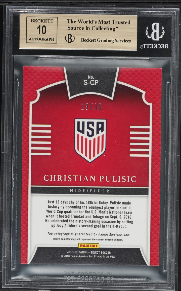 2016 Select Signatures Copper Christian Pulisic ROOKIE AUTO /35