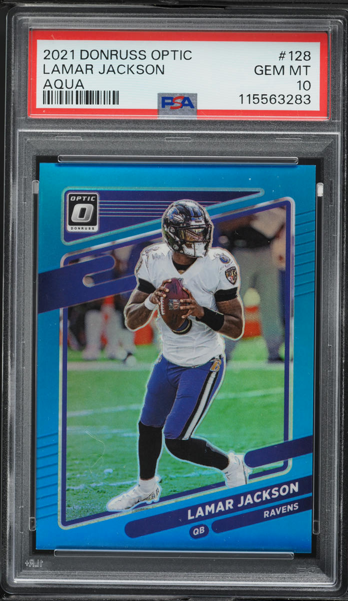 2021 Donruss Optic Aqua Lamar Jackson /299 #128 PSA 10 GEM MINT