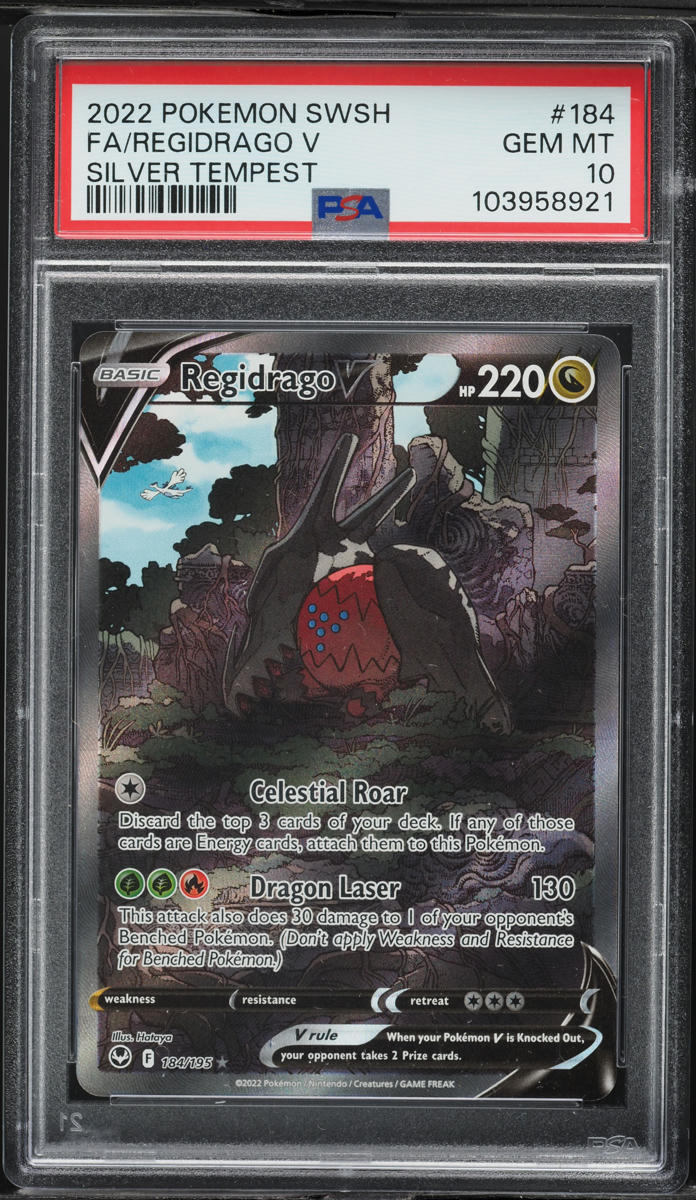 2022 Pokemon SWSH Silver Tempest Full Art Regidrago V #184 PSA 10 GEM MINT