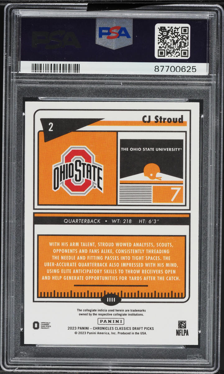 2023 Panini Chronicles Draft Picks Classics Premium Edition CJ Stroud ROOKIE #2 PSA 10 GEM MINT