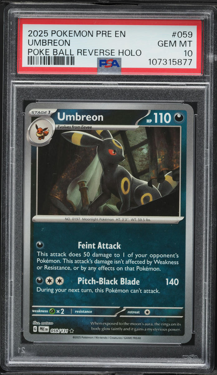 2025 Pokemon Scarlet & Violet Prismatic Evolutions Poke Ball Holo Umbreon #59 PSA 10 GEM MINT