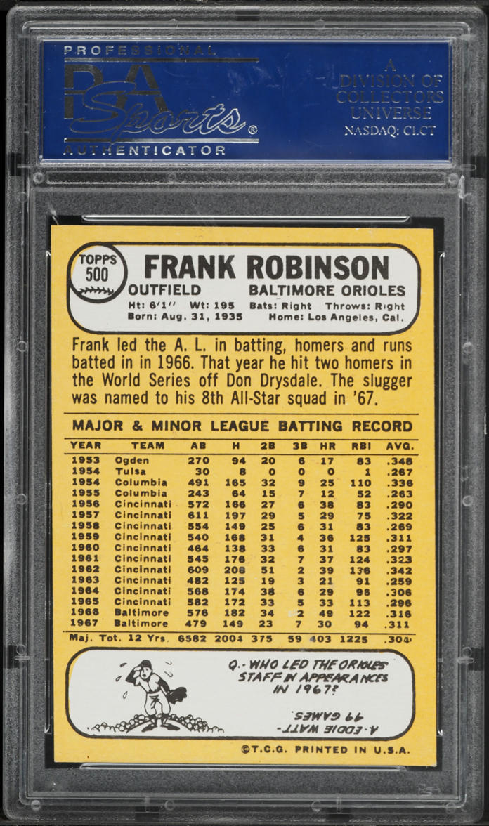 1968 Topps Frank Robinson #500 PSA 8 NM-MT