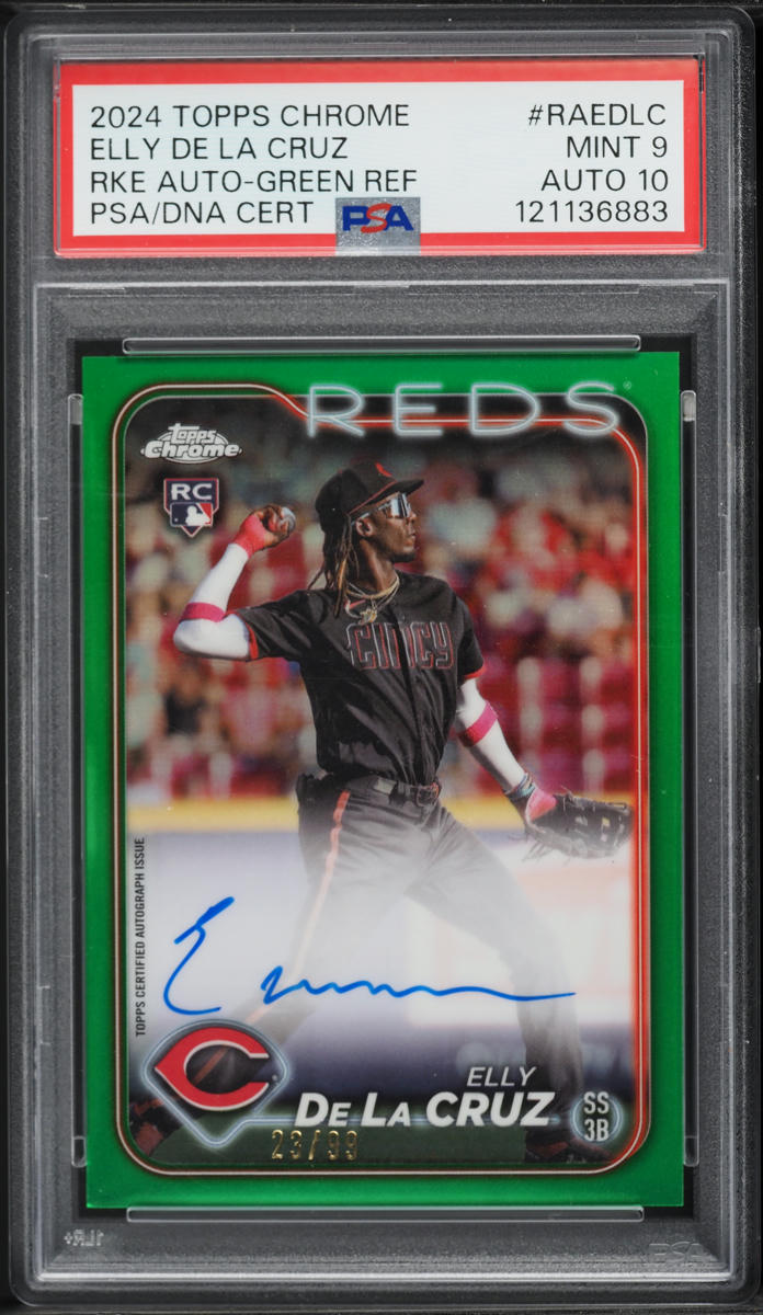 2024 Topps Chrome Green Refractor Elly De La Cruz ROOKIE AUTO DNA 10 /99 #RAEDLC PSA 9 MINT