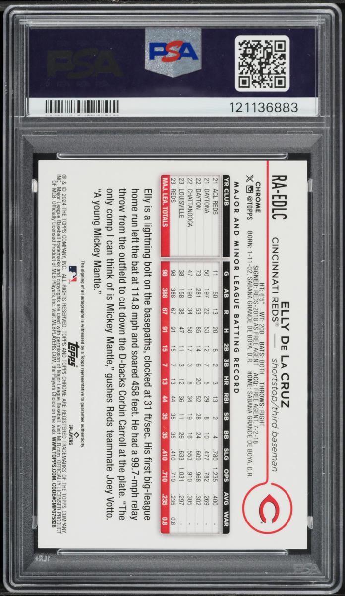 2024 Topps Chrome Green Refractor Elly De La Cruz ROOKIE AUTO DNA 10 /99 #RAEDLC PSA 9 MINT