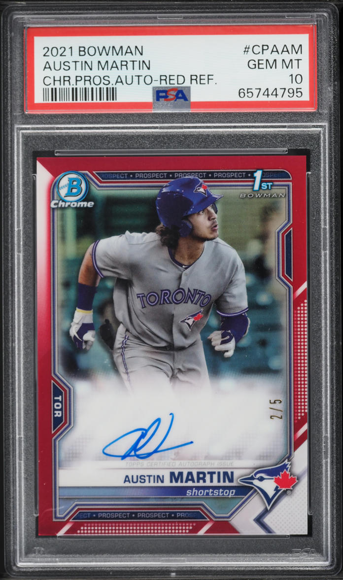 2021 Bowman Chrome Red Refractor Austin Martin ROOKIE AUTO /5 #CPA-AM PSA 10 GEM