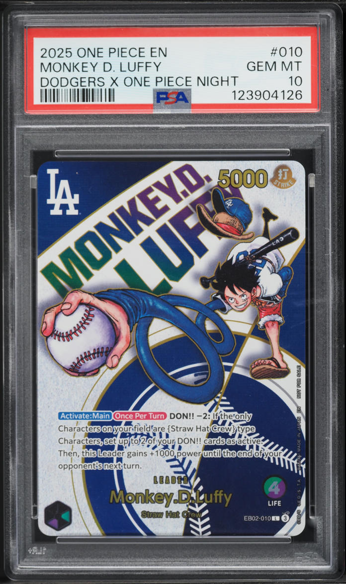 2025 One Piece Promo Dodgers X Night Leader Monkey D. Luffy #EB02-010 PSA 10 GEM MINT