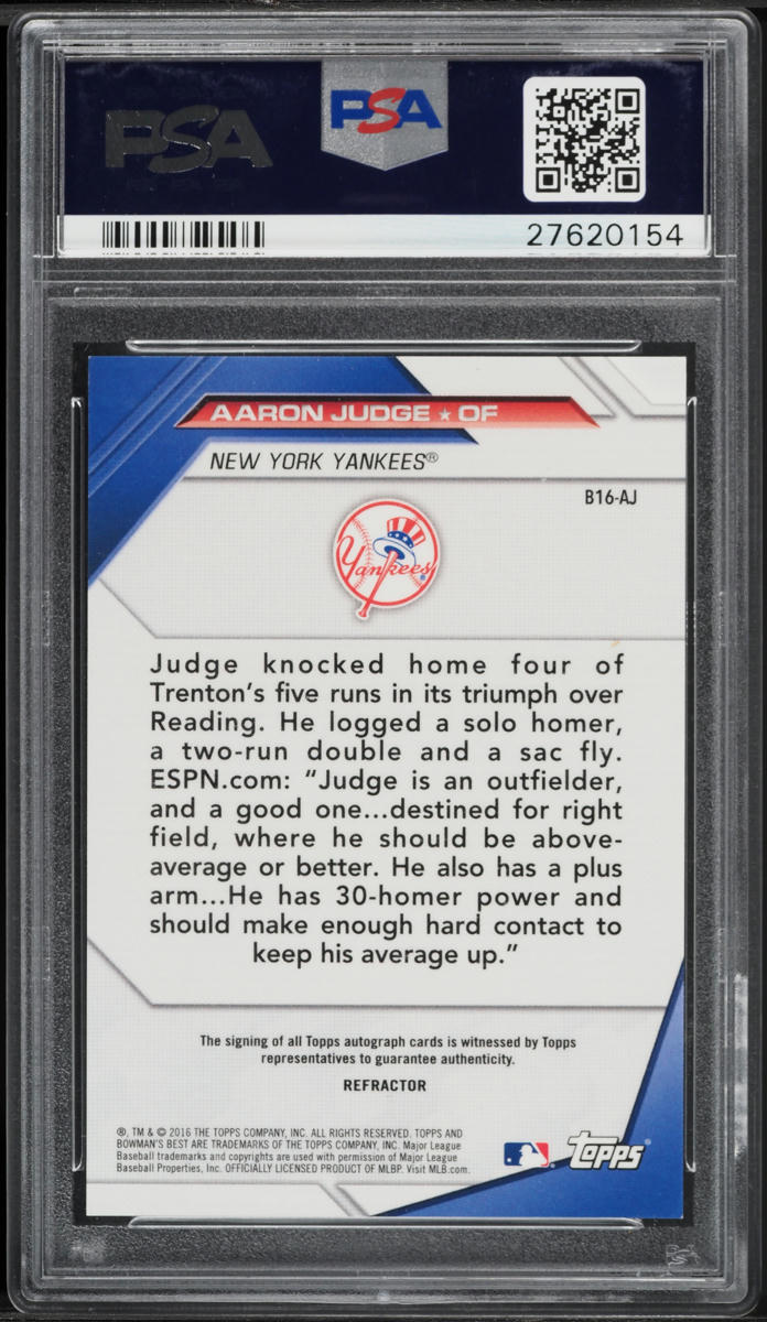 2016 Bowman's Best Of '16 Refractor Aaron Judge PROSPECT AUTO #B16-AJ PSA 10 GEM MINT