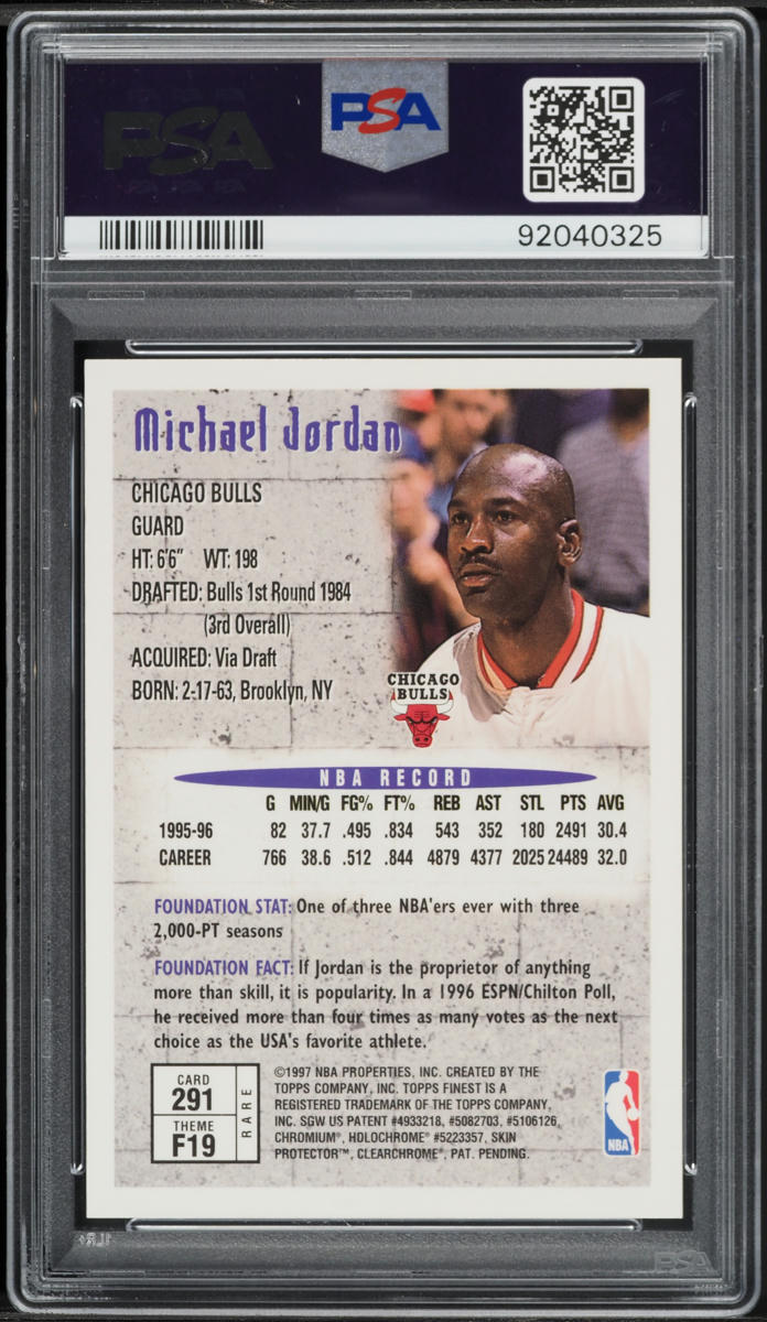 1996 Finest w/ Coating Michael Jordan #291 PSA 9 MINT