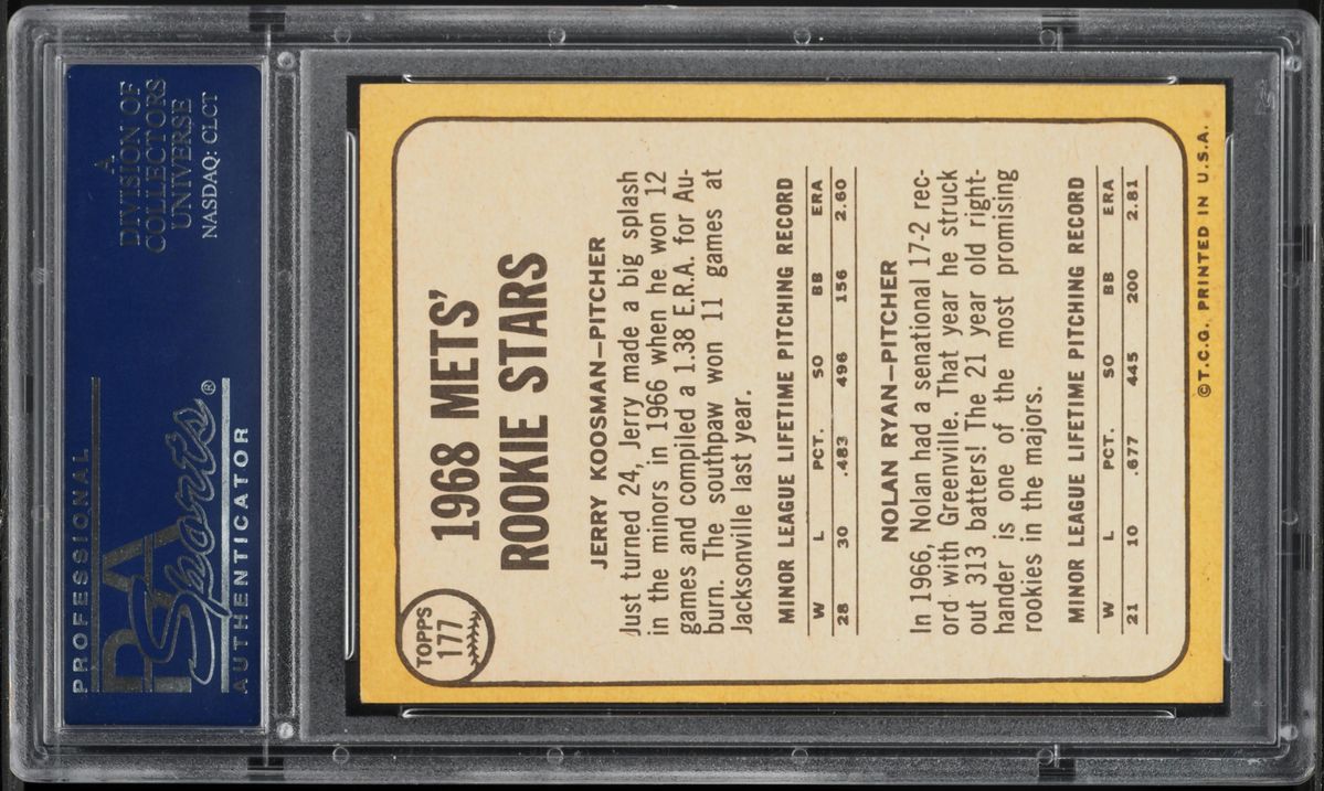 1968 Topps Nolan Ryan Jerry Koosman ROOKIE #177 PSA 5 EX