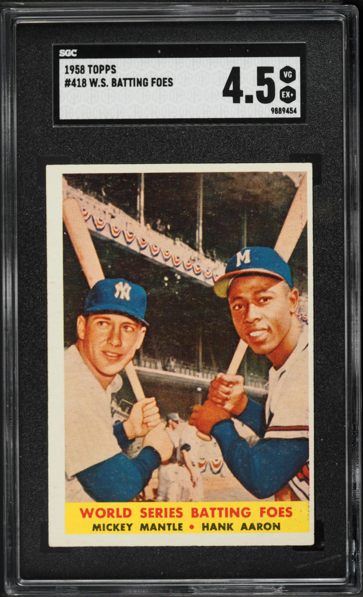 1958 Topps Mickey Mantle & Hank Aaron WORLD SERIES BATTING FOES #418 SGC 4.5 VGEX+