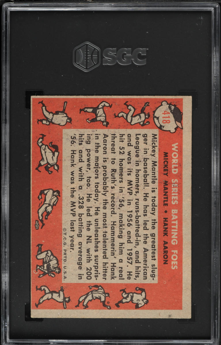 1958 Topps Mickey Mantle & Hank Aaron WORLD SERIES BATTING FOES #418 SGC 4.5 VGEX+