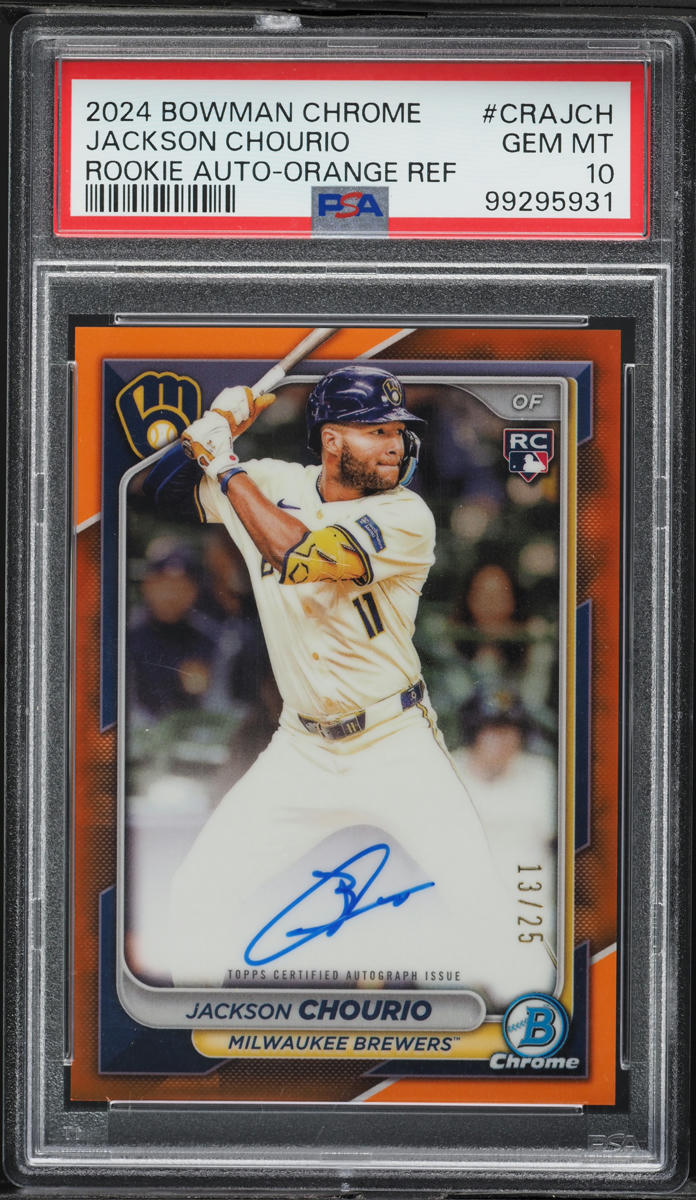 2024 Bowman Chrome Orange Refractor Jackson Chourio ROOKIE AUTO /25 #CRA-JCH PSA 10 GEM MINT